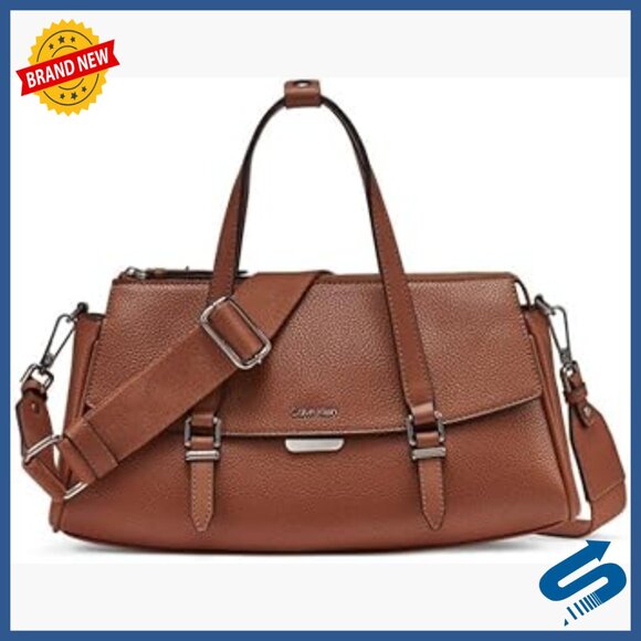 Vegan Leather Satchel with Crossbody Strap & Organizational Pockets